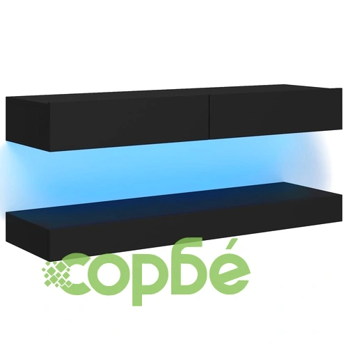 ТВ шкаф с LED осветление, черен, 120x35 см ➤ топ цена ➤ sorbe.bg