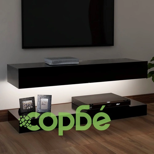 ТВ шкаф с LED осветление, черен, 120x35 см ➤ топ цена ➤ sorbe.bg