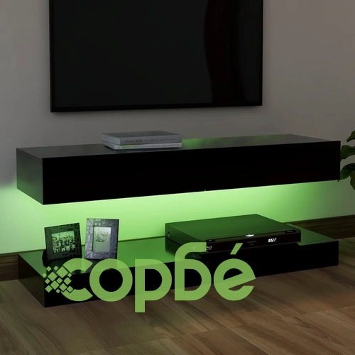 ТВ шкаф с LED осветление, черен, 120x35 см ➤ топ цена ➤ sorbe.bg