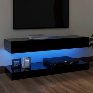 ТВ шкаф с LED осветление, черен, 120x35 см