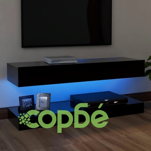 ТВ шкаф с LED осветление, черен, 120x35 см ➤ топ цена ➤ sorbe.bg