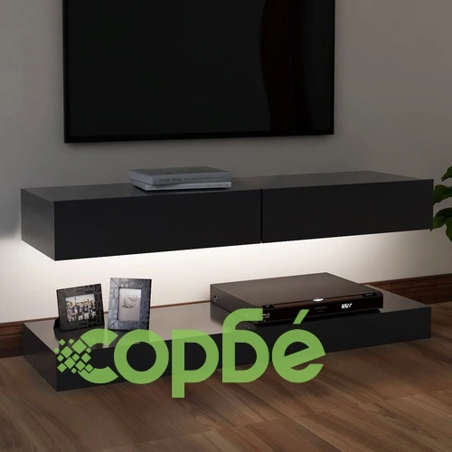 ТВ шкаф с LED осветление, сив, 120x35 см ➤ топ цена ➤ sorbe.bg