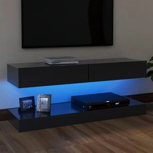 ТВ шкаф с LED осветление, сив, 120x35 см