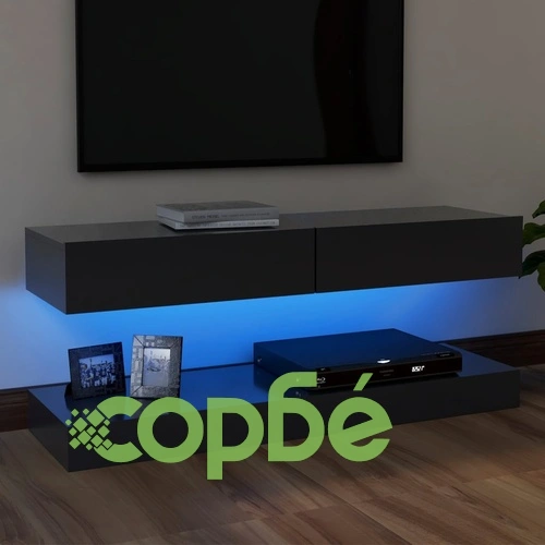 ТВ шкаф с LED осветление, сив, 120x35 см ➤ топ цена ➤ sorbe.bg