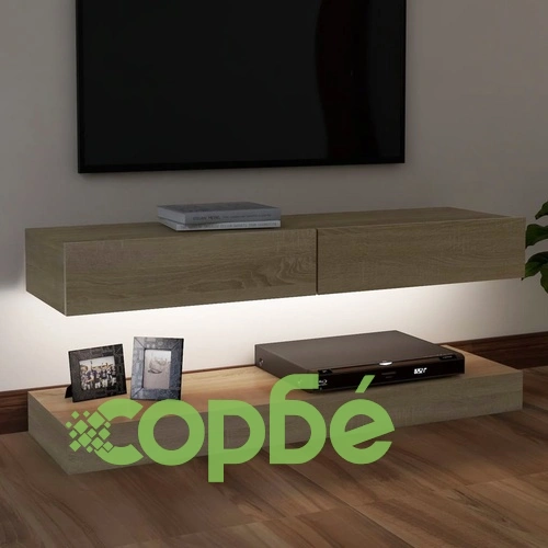 ТВ шкаф с LED осветление, дъб сонома, 120x35 см ➤ топ цена ➤ sorbe.bg