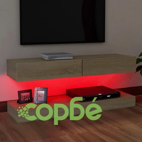 ТВ шкаф с LED осветление, дъб сонома, 120x35 см ➤ топ цена ➤ sorbe.bg