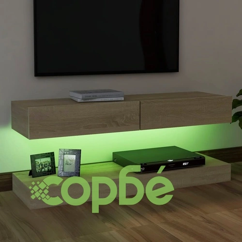 ТВ шкаф с LED осветление, дъб сонома, 120x35 см ➤ топ цена ➤ sorbe.bg