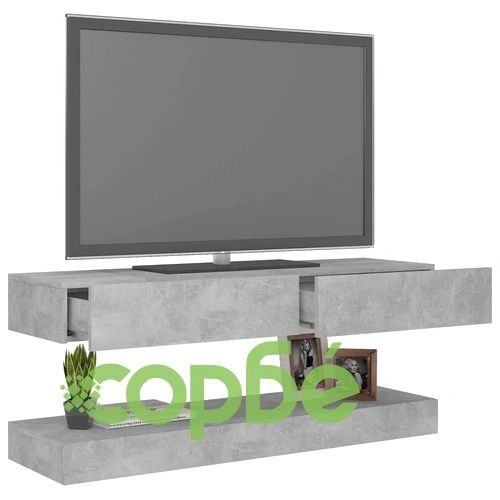 ТВ шкаф с LED осветление, бетонно сив, 120x35 см ➤ топ цена ➤ sorbe.bg