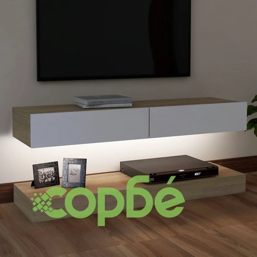 ТВ шкаф с LED осветление, бяло и дъб сонома, 120x35 см на топ цена от sorbe.bg ТВ шкаф с LED осветление, бяло и дъб сонома, 120x35 см ➤ топ цена ➤ sorbe.bg