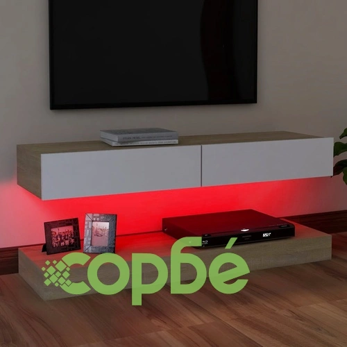 ТВ шкаф с LED осветление, бяло и дъб сонома, 120x35 см на топ цена от sorbe.bg ТВ шкаф с LED осветление, бяло и дъб сонома, 120x35 см ➤ топ цена ➤ sorbe.bg