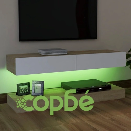 ТВ шкаф с LED осветление, бяло и дъб сонома, 120x35 см на топ цена от sorbe.bg ТВ шкаф с LED осветление, бяло и дъб сонома, 120x35 см ➤ топ цена ➤ sorbe.bg