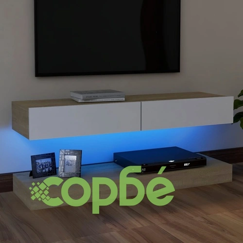 ТВ шкаф с LED осветление, бяло и дъб сонома, 120x35 см на топ цена от sorbe.bg ТВ шкаф с LED осветление, бяло и дъб сонома, 120x35 см ➤ топ цена ➤ sorbe.bg