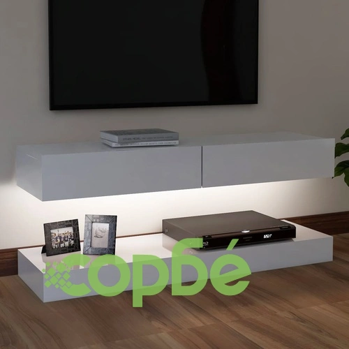 ТВ шкаф с LED осветление, бял гланц, 120x35 см на топ цена от sorbe.bg ТВ шкаф с LED осветление, бял гланц, 120x35 см ➤ топ цена ➤ sorbe.bg