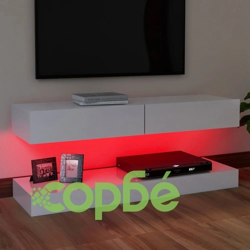ТВ шкаф с LED осветление, бял гланц, 120x35 см на топ цена от sorbe.bg ТВ шкаф с LED осветление, бял гланц, 120x35 см ➤ топ цена ➤ sorbe.bg