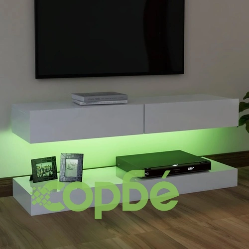 ТВ шкаф с LED осветление, бял гланц, 120x35 см на топ цена от sorbe.bg ТВ шкаф с LED осветление, бял гланц, 120x35 см ➤ топ цена ➤ sorbe.bg