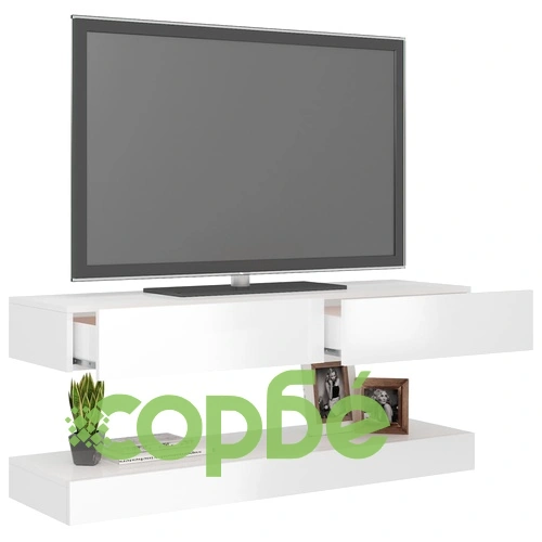 ТВ шкаф с LED осветление, бял гланц, 120x35 см на топ цена от sorbe.bg ТВ шкаф с LED осветление, бял гланц, 120x35 см ➤ топ цена ➤ sorbe.bg