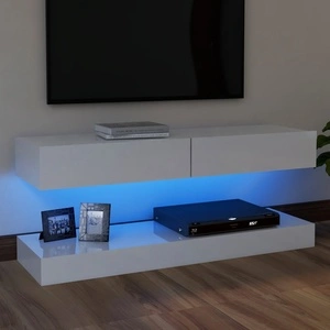 ТВ шкаф с LED осветление, бял гланц, 120x35 см