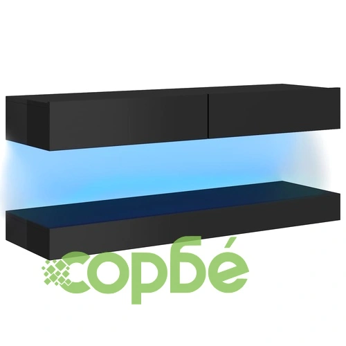 ТВ шкаф с LED осветление, черен гланц, 120x35 см ➤ топ цена ➤ sorbe.bg