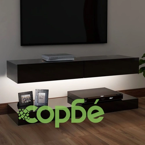 ТВ шкаф с LED осветление, черен гланц, 120x35 см ➤ топ цена ➤ sorbe.bg