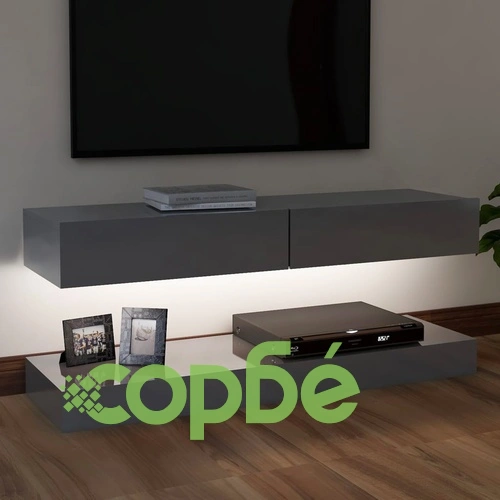 ТВ шкаф с LED осветление, сив гланц, 120x35 см ➤ топ цена ➤ sorbe.bg