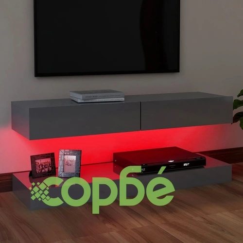 ТВ шкаф с LED осветление, сив гланц, 120x35 см ➤ топ цена ➤ sorbe.bg