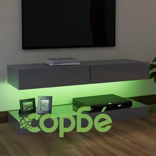 ТВ шкаф с LED осветление, сив гланц, 120x35 см ➤ топ цена ➤ sorbe.bg
