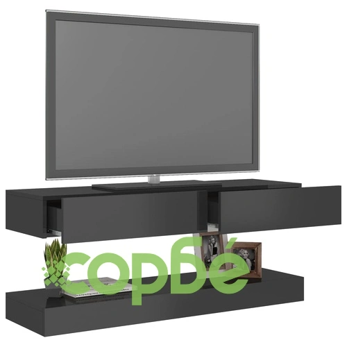 ТВ шкаф с LED осветление, сив гланц, 120x35 см ➤ топ цена ➤ sorbe.bg