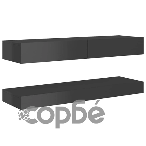 ТВ шкаф с LED осветление, сив гланц, 120x35 см ➤ топ цена ➤ sorbe.bg