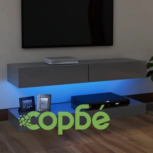ТВ шкаф с LED осветление, сив гланц, 120x35 см ➤ топ цена ➤ sorbe.bg