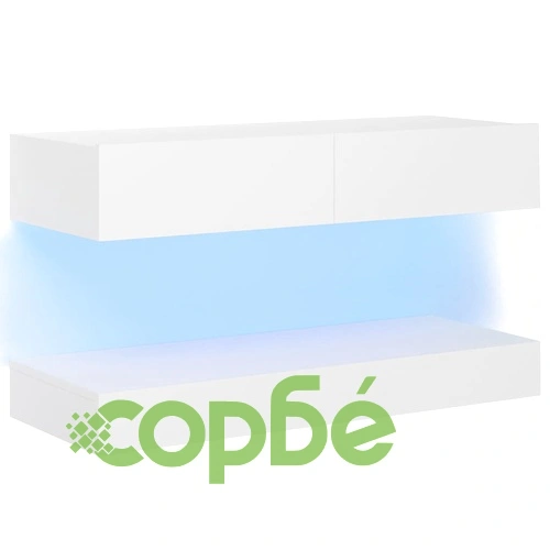 ТВ шкаф с LED осветление, бял, 90x35 см на топ цена от sorbe.bg ТВ шкаф с LED осветление, бял, 90x35 см ➤ топ цена ➤ sorbe.bg