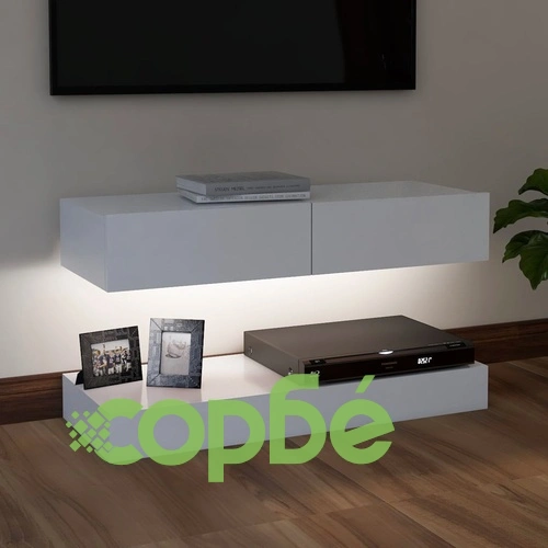 ТВ шкаф с LED осветление, бял, 90x35 см на топ цена от sorbe.bg ТВ шкаф с LED осветление, бял, 90x35 см ➤ топ цена ➤ sorbe.bg