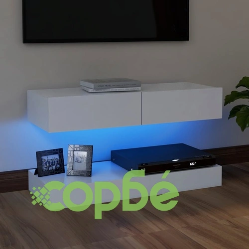 ТВ шкаф с LED осветление, бял, 90x35 см на топ цена от sorbe.bg ТВ шкаф с LED осветление, бял, 90x35 см ➤ топ цена ➤ sorbe.bg