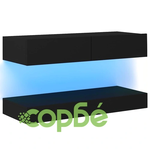 ТВ шкаф с LED осветление, черен, 90x35 см ➤ топ цена ➤ sorbe.bg