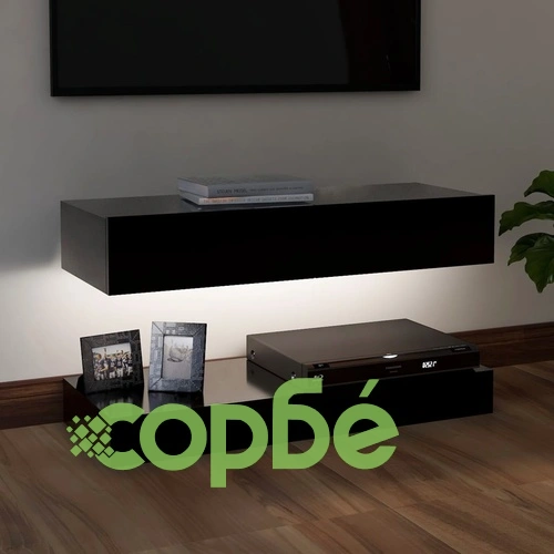 ТВ шкаф с LED осветление, черен, 90x35 см ➤ топ цена ➤ sorbe.bg