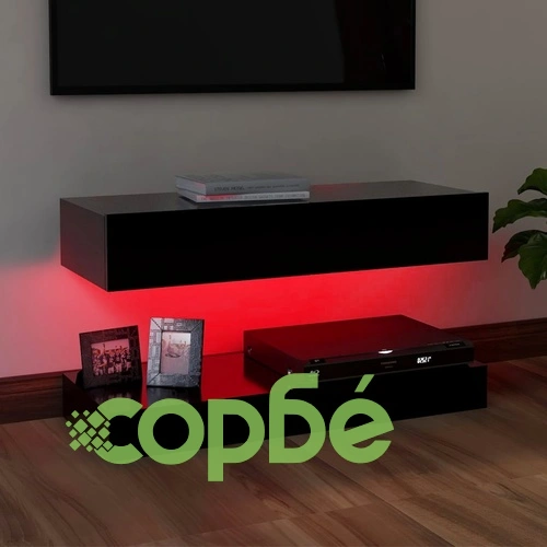 ТВ шкаф с LED осветление, черен, 90x35 см ➤ топ цена ➤ sorbe.bg