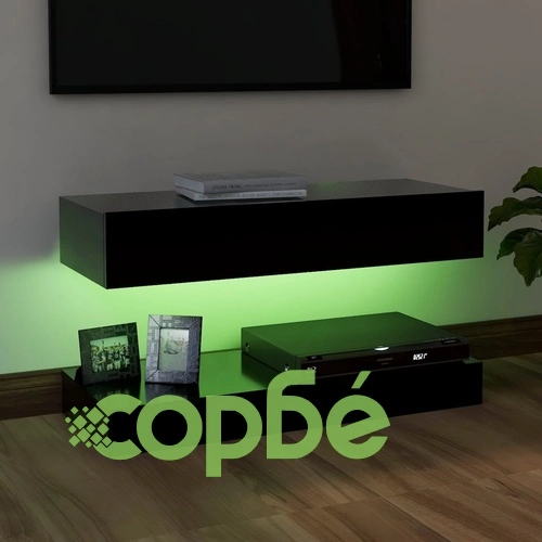 ТВ шкаф с LED осветление, черен, 90x35 см ➤ топ цена ➤ sorbe.bg