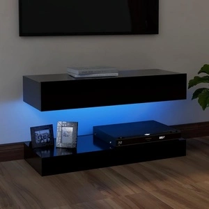 ТВ шкаф с LED осветление, черен, 90x35 см