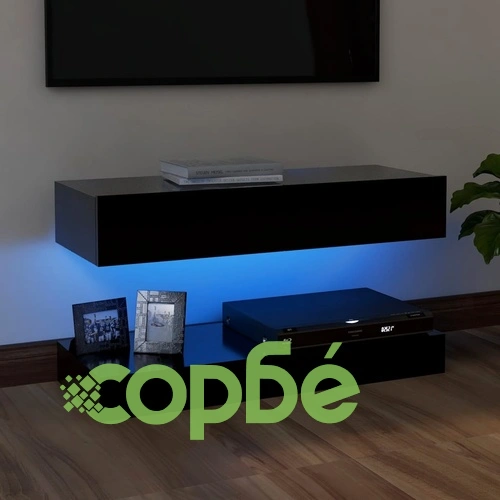 ТВ шкаф с LED осветление, черен, 90x35 см ➤ топ цена ➤ sorbe.bg