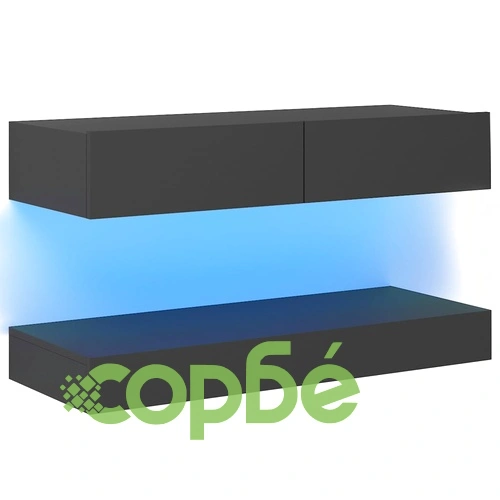 ТВ шкаф с LED осветление, сив, 90x35 см ➤ топ цена ➤ sorbe.bg