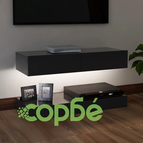 ТВ шкаф с LED осветление, сив, 90x35 см ➤ топ цена ➤ sorbe.bg