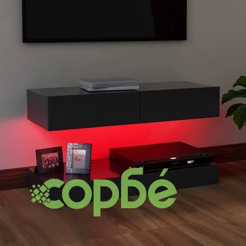 ТВ шкаф с LED осветление, сив, 90x35 см ➤ топ цена ➤ sorbe.bg