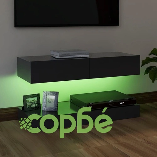 ТВ шкаф с LED осветление, сив, 90x35 см ➤ топ цена ➤ sorbe.bg