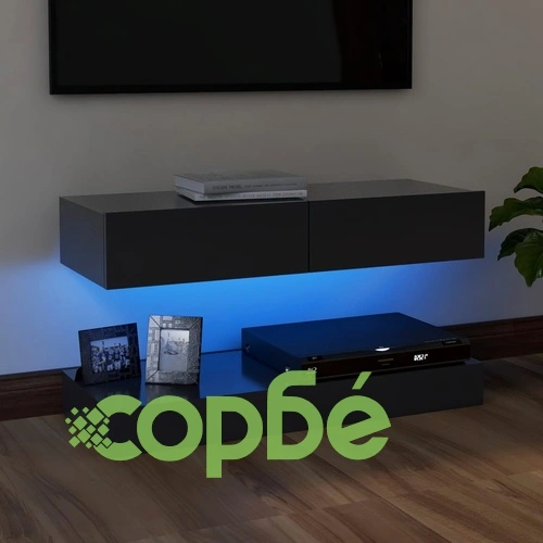 ТВ шкаф с LED осветление, сив, 90x35 см ➤ топ цена ➤ sorbe.bg