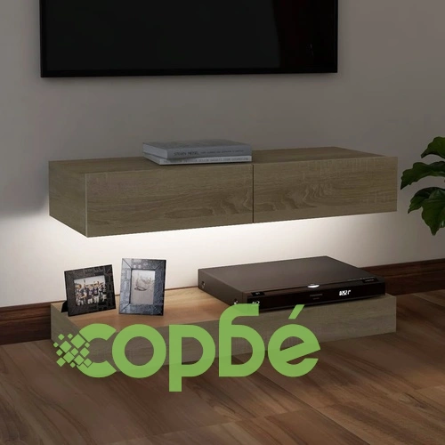 ТВ шкаф с LED осветление, дъб сонома, 90x35 см ➤ топ цена ➤ sorbe.bg