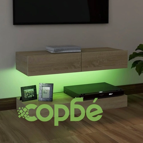 ТВ шкаф с LED осветление, дъб сонома, 90x35 см ➤ топ цена ➤ sorbe.bg