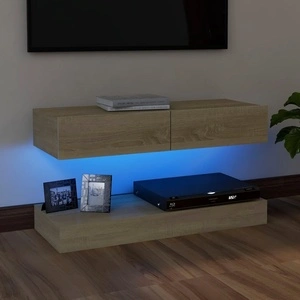 ТВ шкаф с LED осветление, дъб сонома, 90x35 см