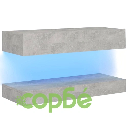 ТВ шкаф с LED осветление, бетонно сив, 90x35 см ➤ топ цена ➤ sorbe.bg