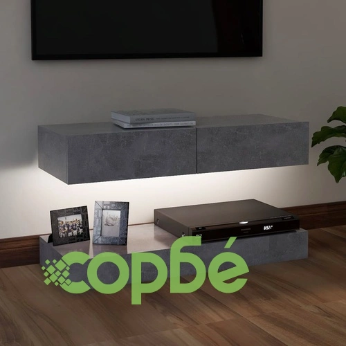 ТВ шкаф с LED осветление, бетонно сив, 90x35 см ➤ топ цена ➤ sorbe.bg