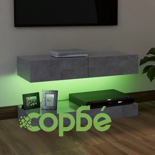 ТВ шкаф с LED осветление, бетонно сив, 90x35 см ➤ топ цена ➤ sorbe.bg