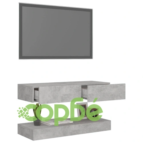 ТВ шкаф с LED осветление, бетонно сив, 90x35 см ➤ топ цена ➤ sorbe.bg